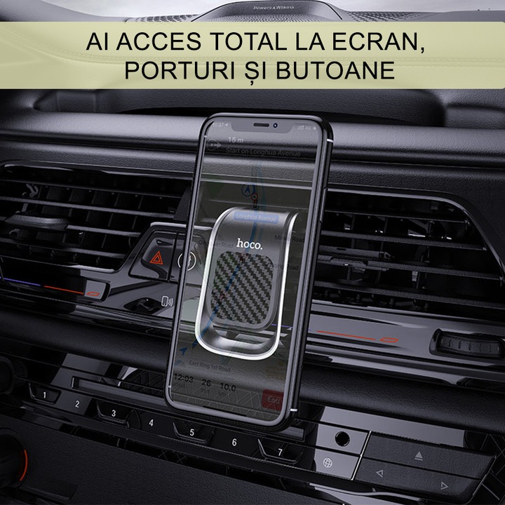 Suport Auto pentru telefon cu prindere Magnetica in Grila Ventilatie, F132, Black/Silver