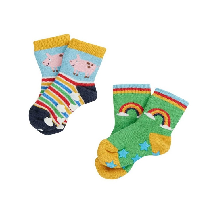 Set sosete groase, „viata la ferma”(2 perechi), bumbac organic, multicolor, bebe, Multicolor