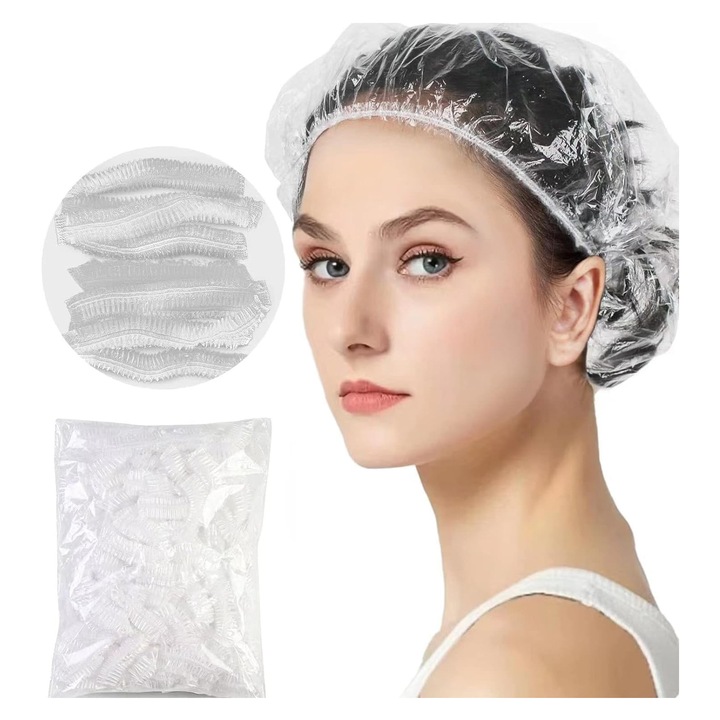 Set 200 casti dus, zggzerg, Capace de baie pentru par mai mari, groase, impermeabile, din plastic elastice, pentru tratament de par, spa, hotel, utilizare la domiciliu, calatorie portabila, Transparent