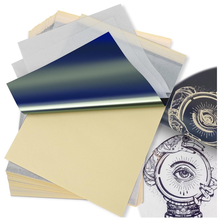 Set 50 hartii transfer, zggzerg, Dimensiune A4, Hartie de urmarire DIY, 4 straturi de hartie premium pentru stencil, pentru imprimanta termica sau desen de mana, Multicolor