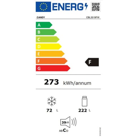 Combina Frigorifica Incorporabila CANDY CBL3519FW, Low Frost, 294 l, H 194 cm, Clasa F, Wi-Fi, Alb