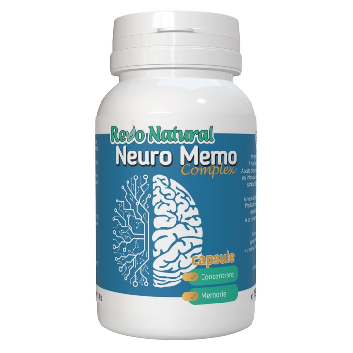 Supliment alimentar premium pentru memorie si concentrare, Neuro Memo Complex 60 capsule, Revo Natural