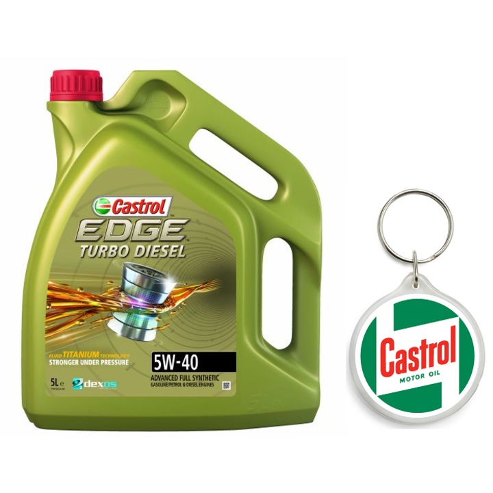 Set Ulei de motor EDGE 5W40 TD 5L cu Breloc Castrol 4.5 x 4.5 cm
