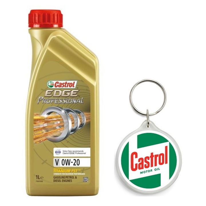 Set Ulei de motor EDGE PROF.V 0W20 1L cu Breloc Castrol 4.5 x 4.5 cm