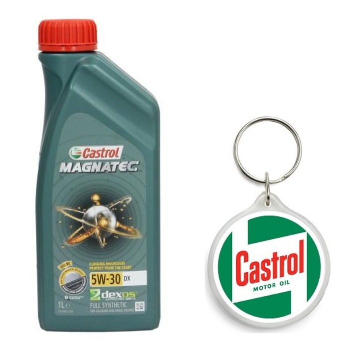 Set Ulei de motor MAGNATEC 5W30 DX 1L cu Breloc Castrol 4.5 x 4.5 cm