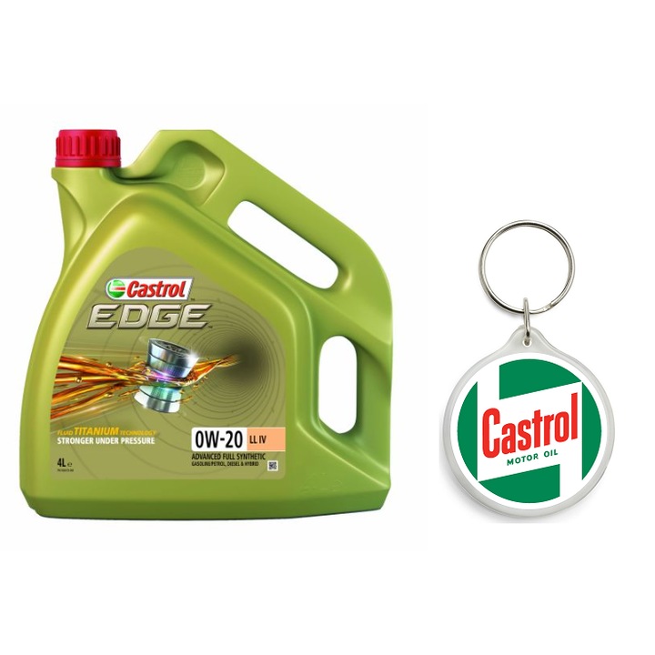 Set Ulei de motor EDGE 0W20 LL IV 4L cu Breloc Castrol 4.5 x 4.5 cm
