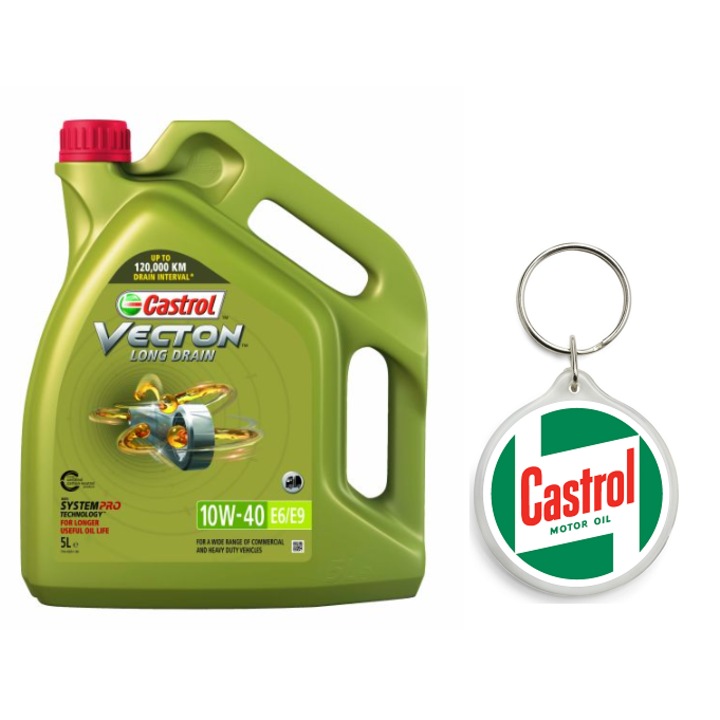 Set Ulei de motor VECTON LD 10W40 E6/E9 5L cu Breloc Castrol 4.5 x 4.5 cm