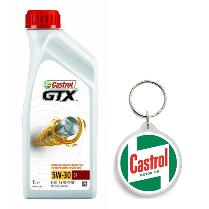 Set Ulei de motor GTX 5W30 C4 1L cu Breloc Castrol 4.5 x 4.5 cm