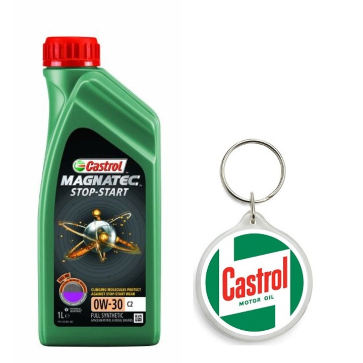 Set Ulei de motor MAGNATEC 0W30 C2 SS 1L cu Breloc Castrol 4.5 x 4.5 cm