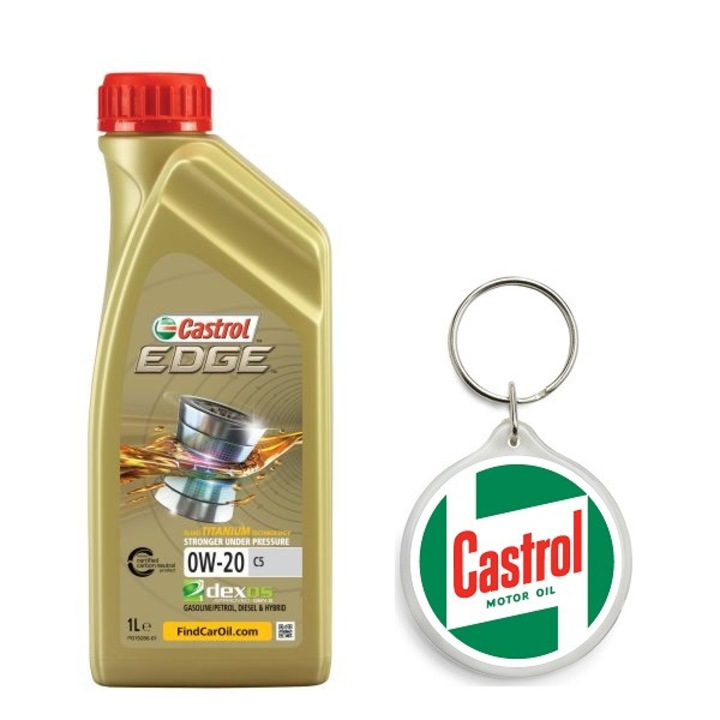 Set Ulei de motor EDGE 0W20 C5 1L cu Breloc Castrol 4.5 x 4.5 cm