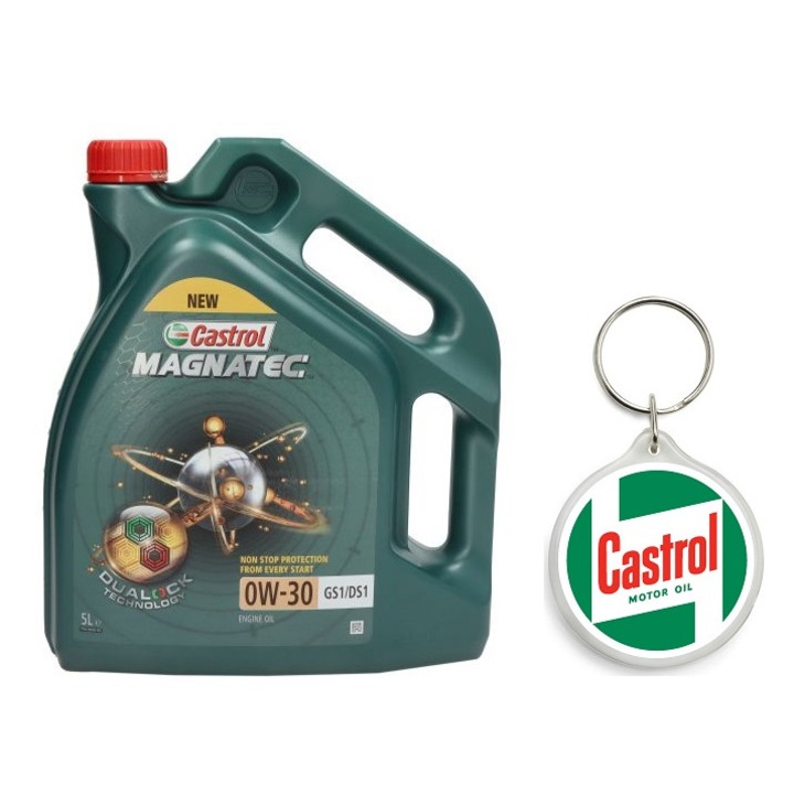 Set Ulei de motor MAGNATEC 0W30 GS/DS 5L cu Breloc Castrol 4.5 x 4.5 cm