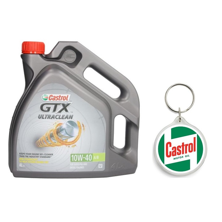 Set Ulei de motor GTX ULTRA. A/B 10W40 4L cu Breloc Castrol 4.5 x 4.5 cm