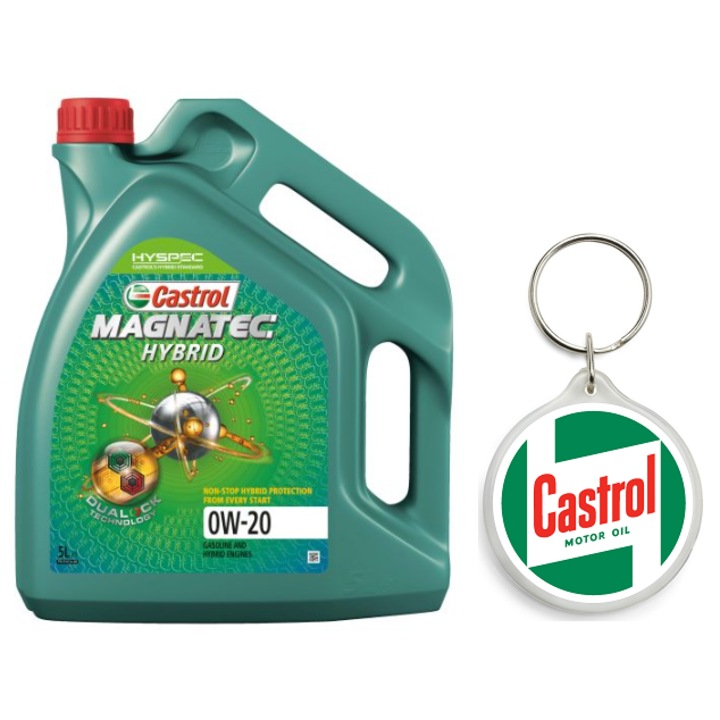 Set Ulei de motor MAGNATEC 0W20 HYBRID 5L cu Breloc Castrol 4.5 x 4.5 cm