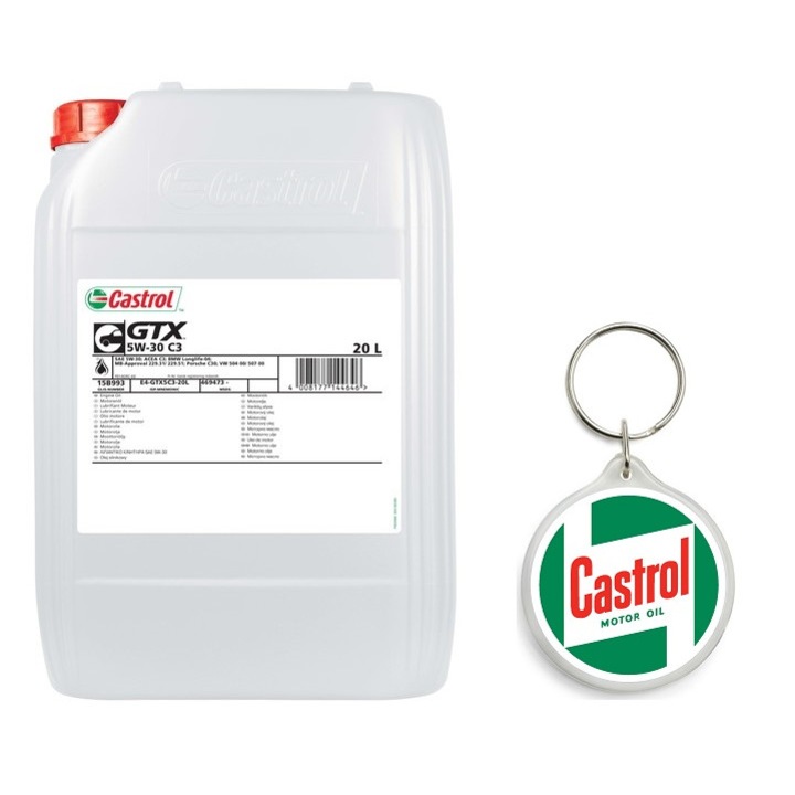 Set Ulei de motor GTX 5W30 C3 20L cu Breloc Castrol 4.5 x 4.5 cm