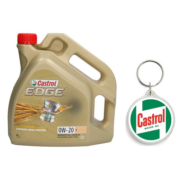Set Ulei de motor EDGE 0W20 V 4L cu Breloc Castrol 4.5 x 4.5 cm