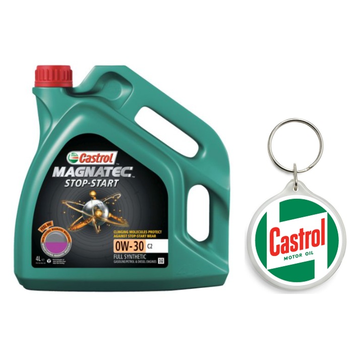 Set Ulei de motor MAGNATEC 0W30 C2 SS 4L cu Breloc Castrol 4.5 x 4.5 cm