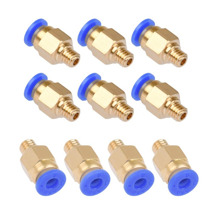 PC4-M6 pneumatikus csatlakozó készlet, 5,8 mm-es menet, 1,75 mm-es izzószál, MK8 3D nyomtatáshoz, 10 db