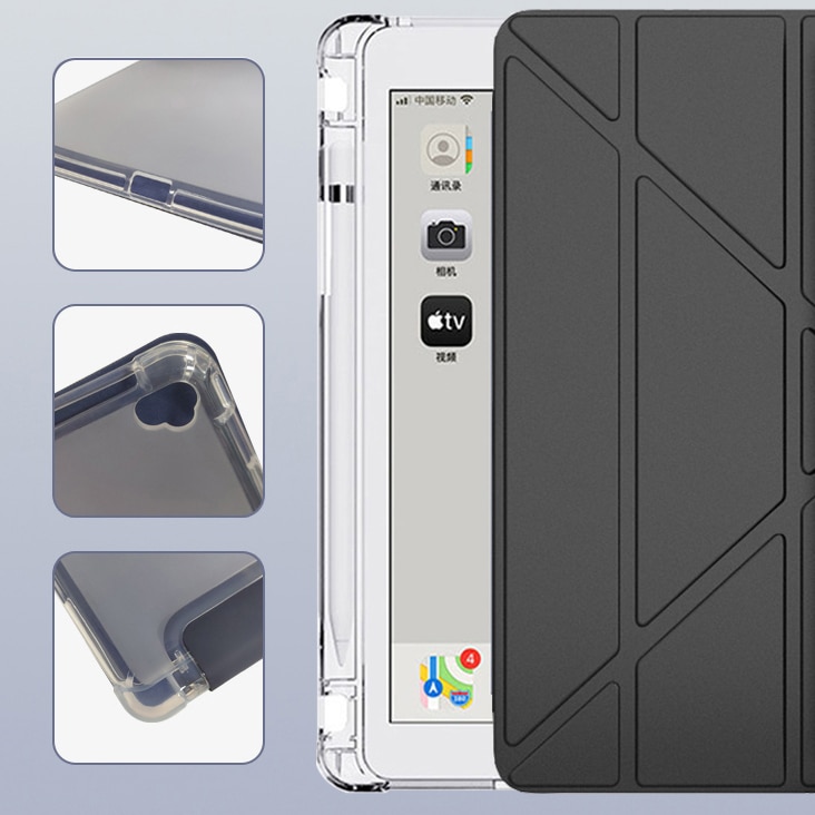 Husa tableta, Lecheng, multifunctionala, stand, suport pencil integrat, Compatibil cu Apple iPad 9 (2021)/ iPad 8 (2020)/ iPad 7 (2019), 10,2", iPad Air 3/ iPad Pro, 10,5", Negru