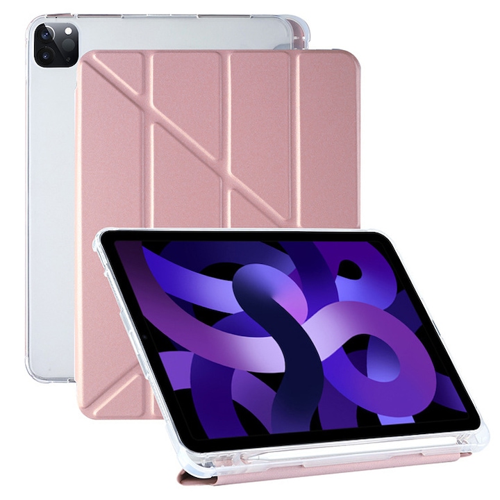 Tablettok, Lecheng, multifunkcionális, állvány, beépített ceruzatartó, Kompatibilis Apple iPad 9 (2021)/ iPad 8 (2020)/ iPad 7 (2019), 10.2", iPad Air 3/ iPad Pro, 10.5" , rózsaszín arany színű