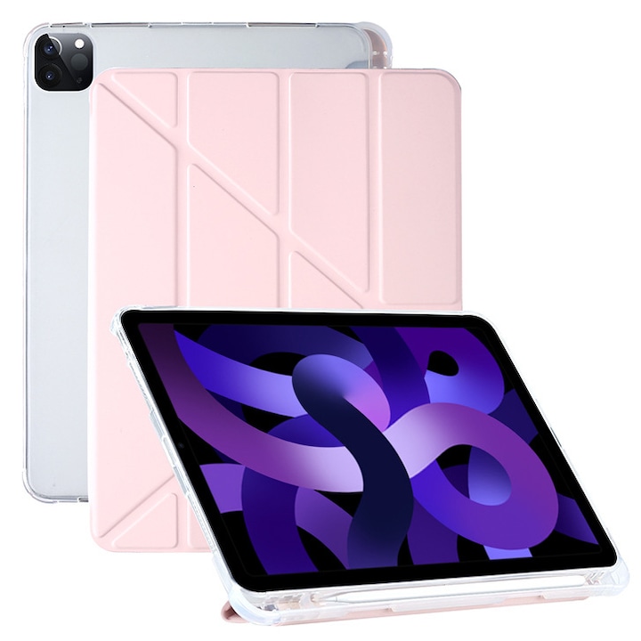 Калъф за таблет Lecheng, Многофункционален, Стойка, Вграден държач, Съвместим с Apple iPad 9 (2021)/ iPad 8 (2020)/ iPad 7 (2019), 10.2", iPad Air 3/ iPad Pro, 10.5" , Розов
