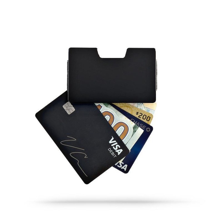 Pénztárca kártyákhoz, Portcard Ultra Slim típusú, lopásgátló RFID, világos alumíniumból, fekete