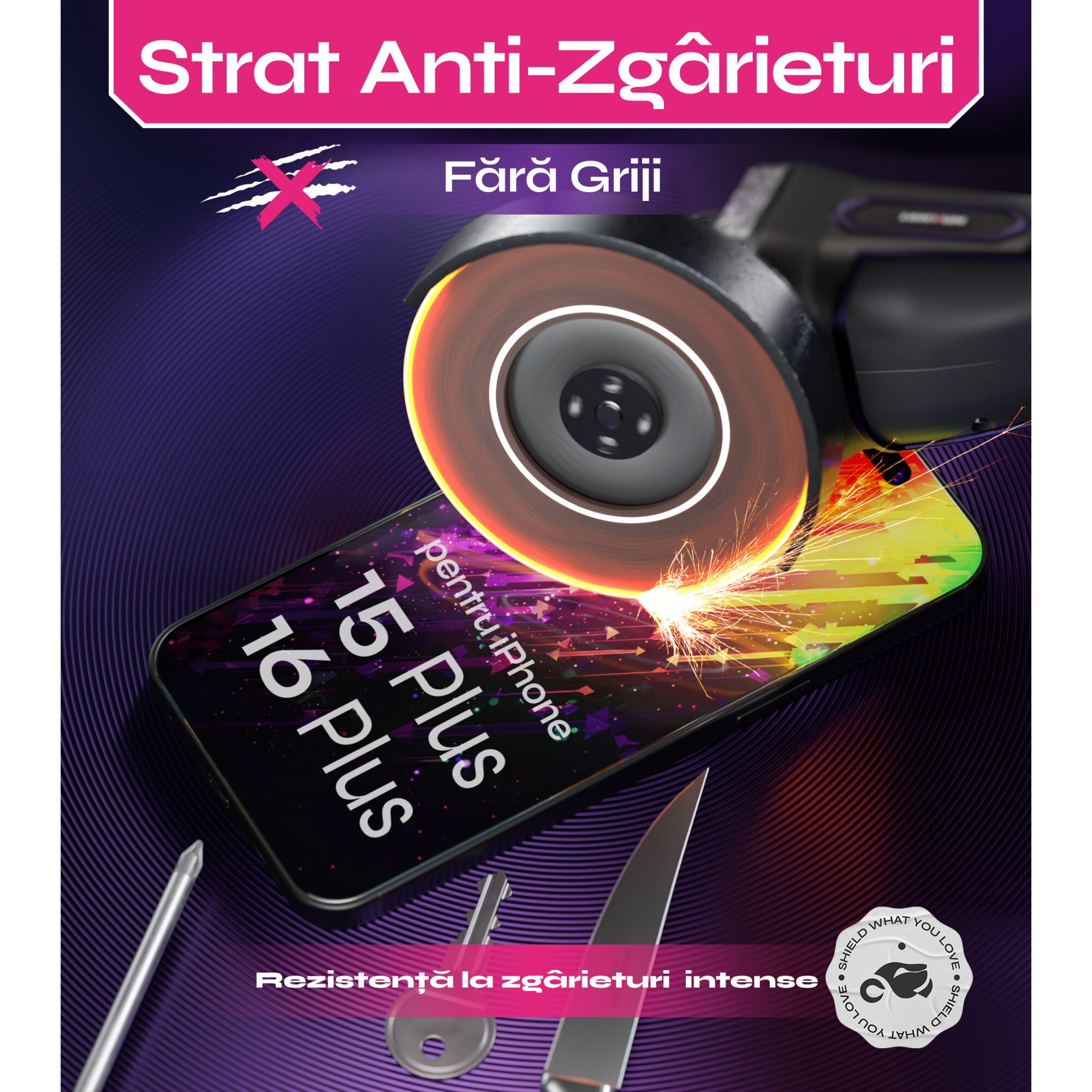 Set 2 Folii sticla compatibil cu iPhone 15 PLUS / iPhone 16 PLUS, 6.7", DefenSlim, instalare usoara si rapida cu dispozitiv de potrivire automata in 30 sec cu Easy Install Kit patentat, protectie telefon