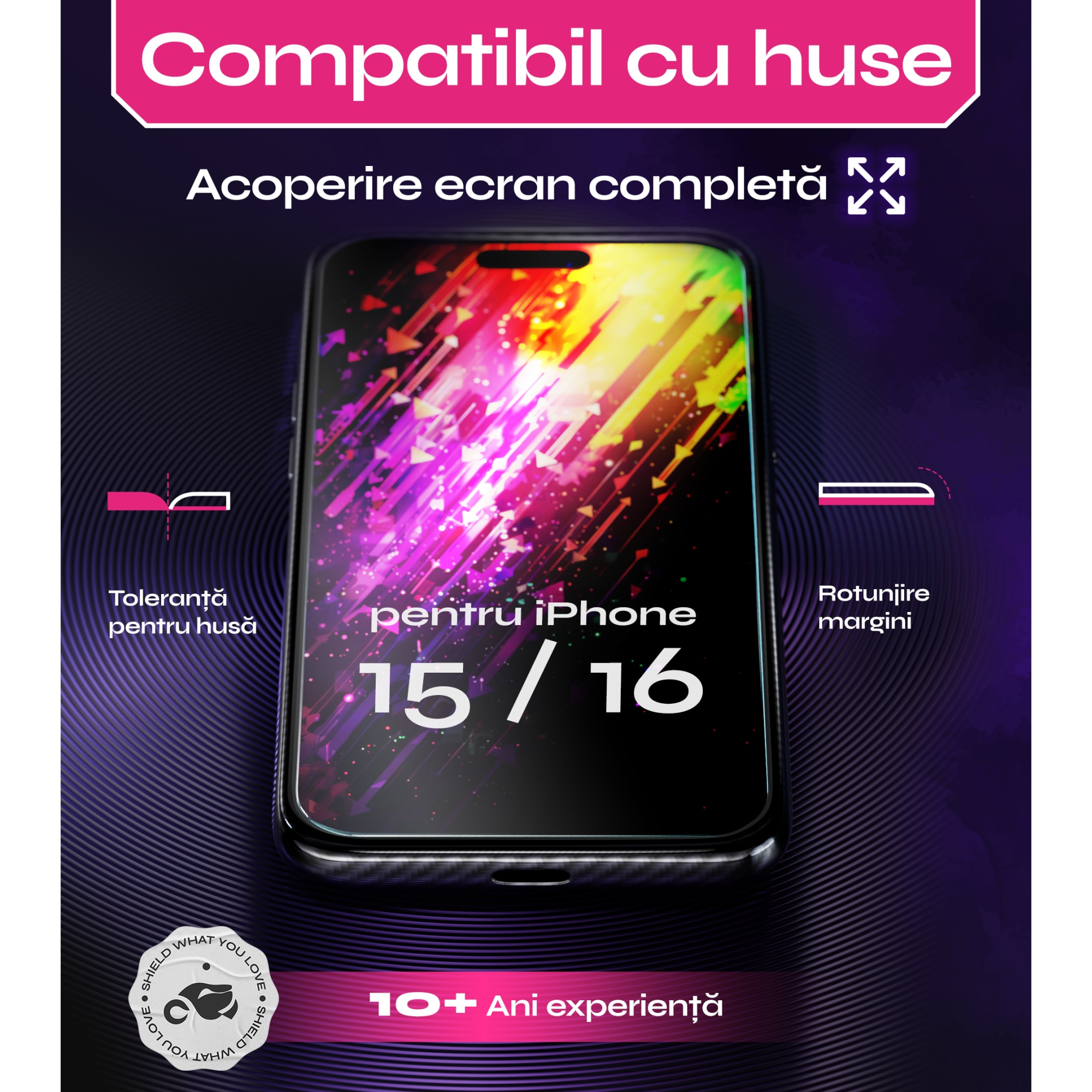 Set 2 Folii sticla compatibil cu iPhone 15 / iPhone 16, 6.1", DefenSlim, instalare usoara si rapida cu dispozitiv de potrivire automata in 30 sec cu Easy Install Kit patentat, protectie telefon