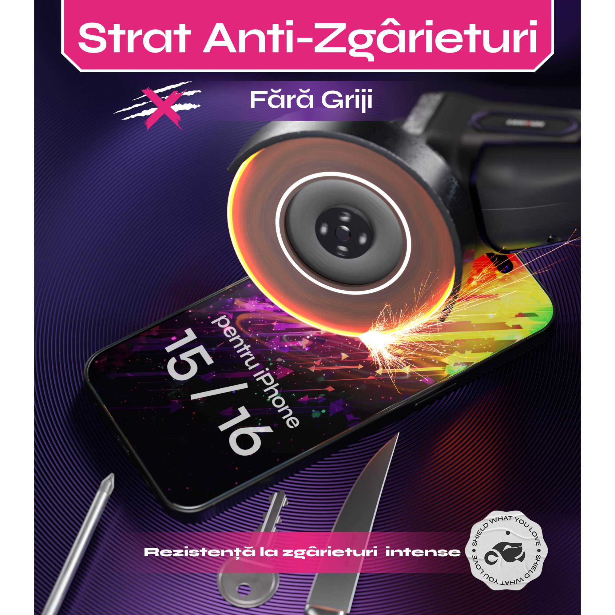 Set 2 Folii sticla compatibil cu iPhone 15 / iPhone 16, 6.1", DefenSlim, instalare usoara si rapida cu dispozitiv de potrivire automata in 30 sec cu Easy Install Kit patentat, protectie telefon