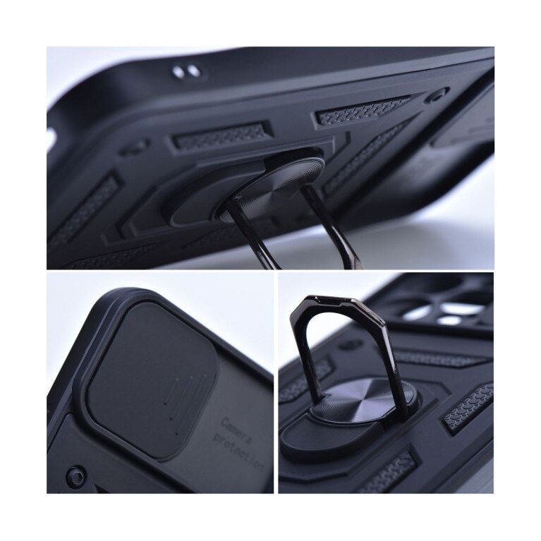 Husa telefon compatibila cu Samsung Galaxy A32 4G, protectie camera Slide and Snap Soft Premium, Magnetic Ring Holder, PopGrip, Anti-Shock, Rugged Protection, Negru