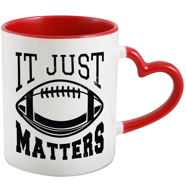 Cana It Just Matters, Rugby, Ceramica, 330 ml, Multicolor cu maner Inima Rosie