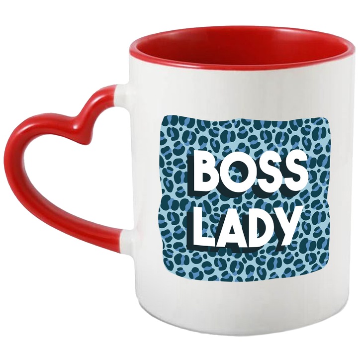 Cana Pentru Cea Mai Buna Sefa, Boss Lady, Ceramica, 330 ml, Multicolor cu maner Rosu