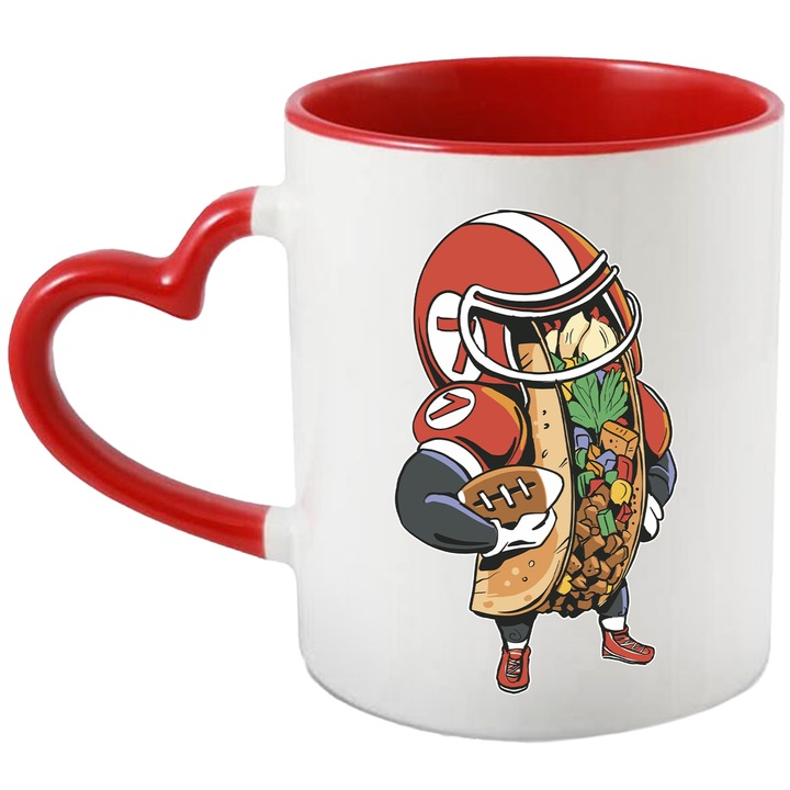 Cana HotDog, Rugby, 330 ml, Multicolor cu maner Inima Rosie