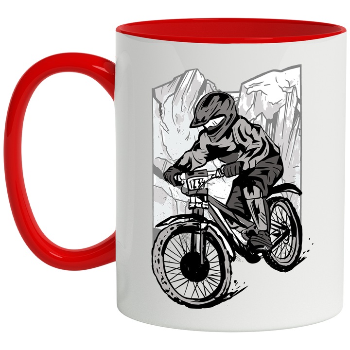 Cana Mountain Bike, Munte, Vale, Natura, Aventura, Ceramica, 330 ml, Multicolor cu maner Rosu