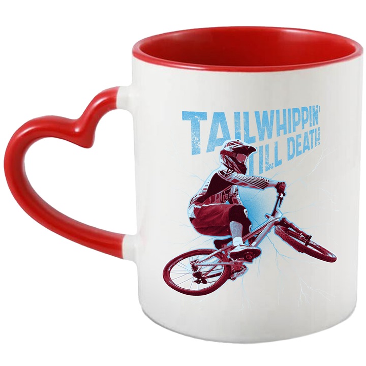 Cana Bibicleta, Tricks, Tailwhippin' 'Till Death, Ceramica, 330 ml, Multicolor cu maner Inima Rosie