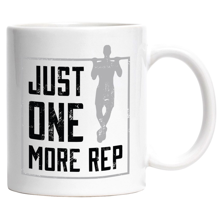 Cana Just one More Rep, Sala, Gym, Fitness, Sport, Ceramica, 330 ml, Multicolor cu maner Alb