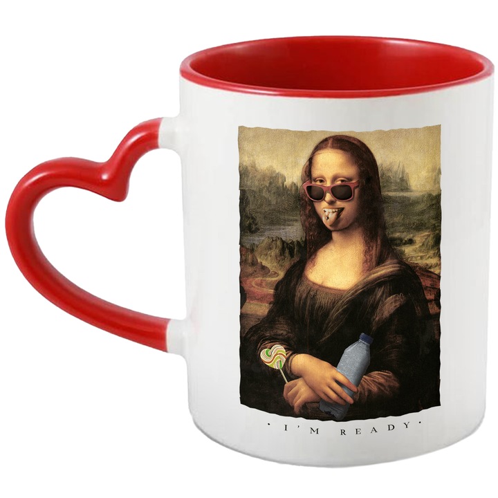Cana Monalisa in Trend, Cool, Ceramica, 330 ml, Multicolor cu maner Inima Rosie