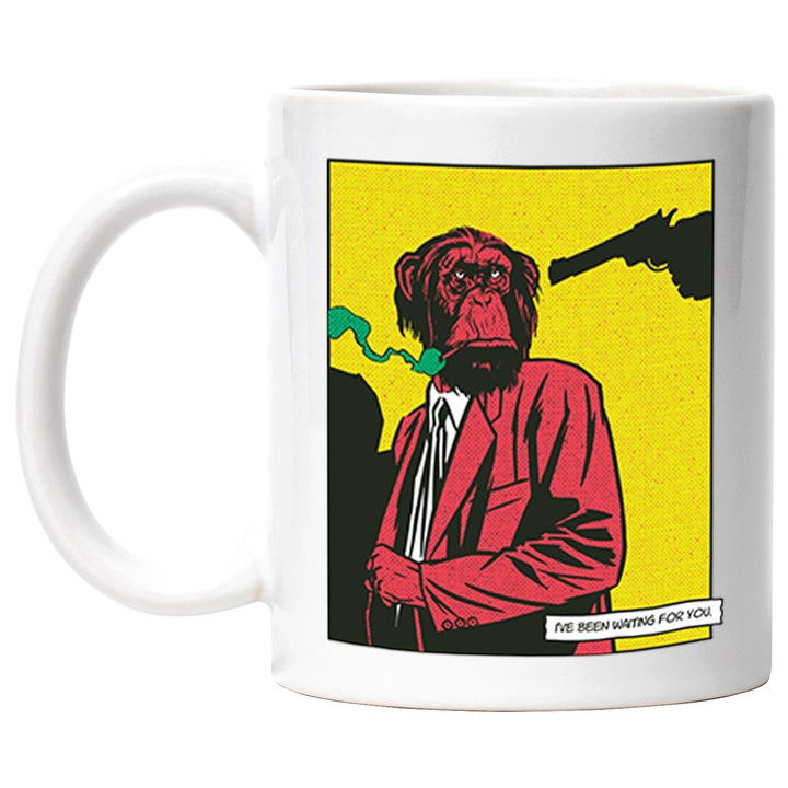 Cana I've been Waiting for You, Mesaj, Benzi Desenate, Maimuta Amenintata, Crime, Ceramica, 330 ml, Multicolor cu maner Alb
