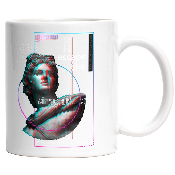 Cana Simulation, Greece, Abstract, Vivid, Creativ, Arta, Forme Geometrice, Ceramica, 330 ml, Multicolor cu maner Alb