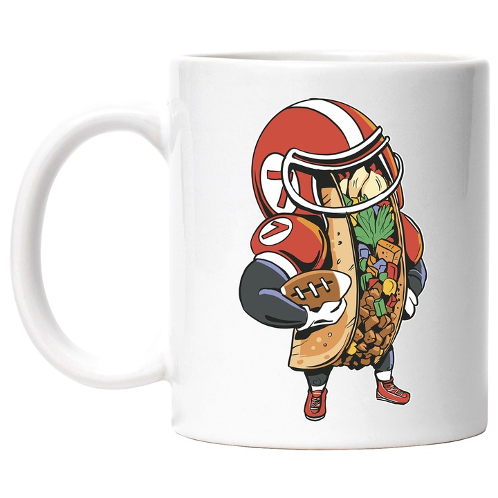 Cana HotDog, Rugby, 330 ml, Multicolor cu maner Alb