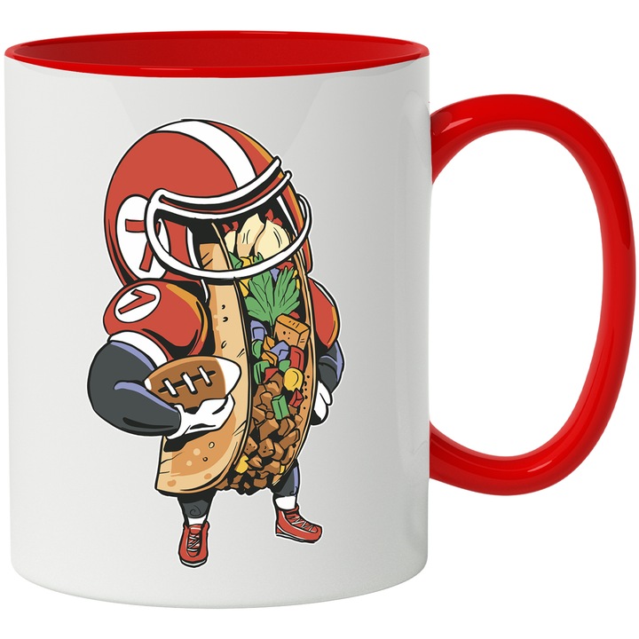 Cana HotDog, Rugby, 330 ml, Multicolor cu maner Rosu