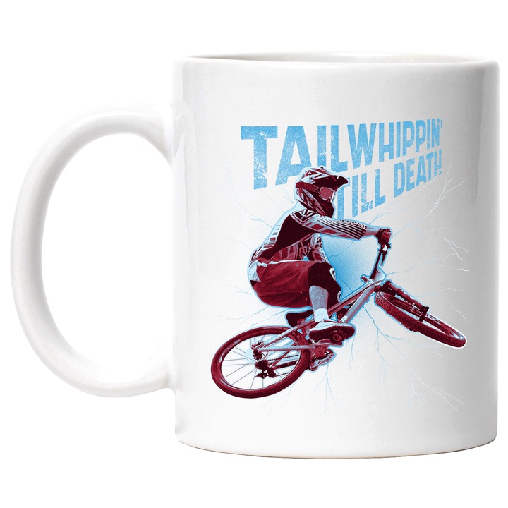 Cana Bibicleta, Tricks, Tailwhippin' 'Till Death, Ceramica, 330 ml, Multicolor cu maner Alb