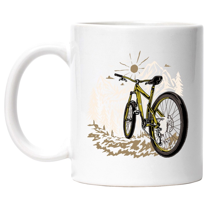 Cana Mountain Bike, Munte, Natura, Soare, Aventura, Ceramica, 330 ml, Multicolor cu maner Alb