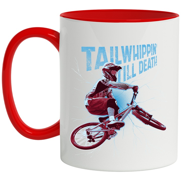 Cana Bibicleta, Tricks, Tailwhippin' 'Till Death, Ceramica, 330 ml, Multicolor cu maner Rosu