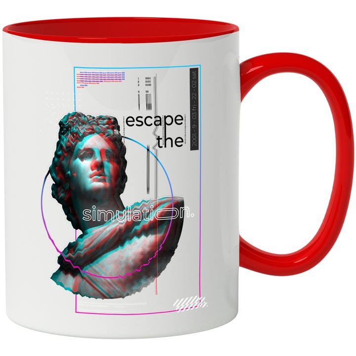 Cana Simulation, Greece, Abstract, Vivid, Creativ, Arta, Forme Geometrice, Ceramica, 330 ml, Multicolor cu maner Rosu