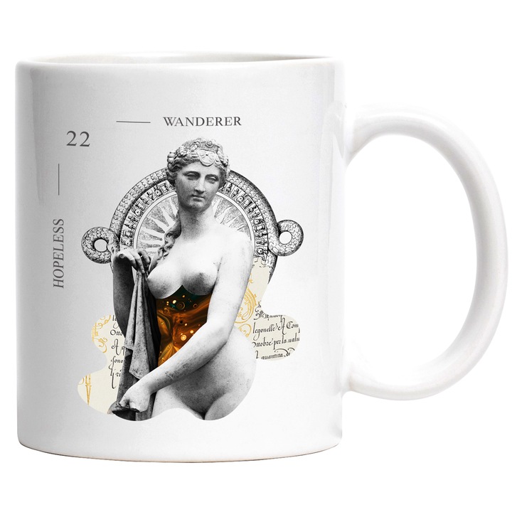 Cana Hopeless Wanderer, Statue, Grecia, Colaj, Zeita, Ceramica, 330 ml, Multicolor cu maner Alb