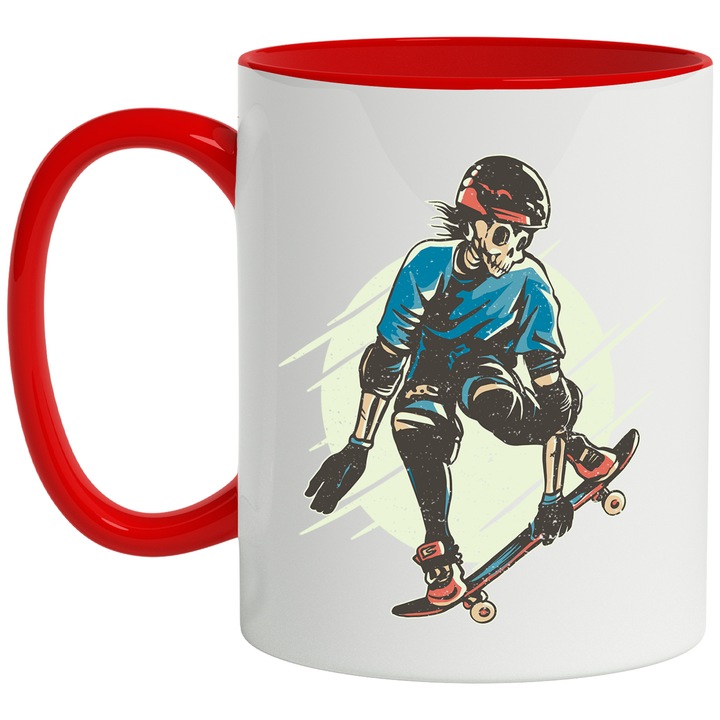 Cana Skelete, Skateboard, 330 ml, Multicolor cu maner Rosu