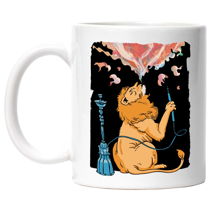 Cana Leu, Narghilea, Ceramica, 330 ml, Multicolor cu maner Alb