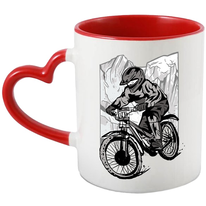 Cana Mountain Bike, Munte, Vale, Natura, Aventura, Ceramica, 330 ml, Multicolor cu maner Inima Rosie