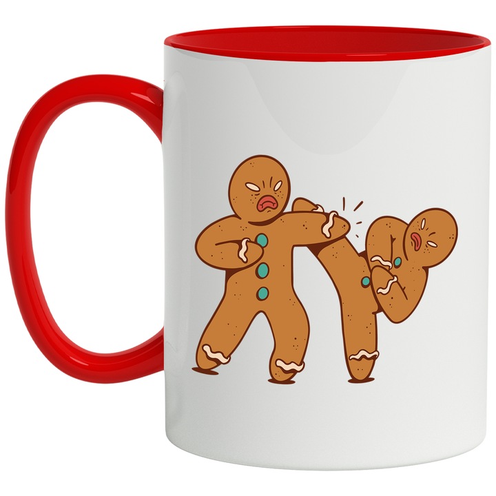 Cana Ginger Bread Luptatori, 330 ml, Multicolor cu maner Rosu