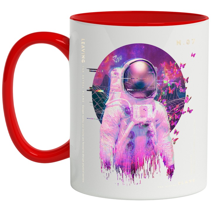 Cana Astronaut Abstract, 330 ml, Multicolor cu maner Rosu